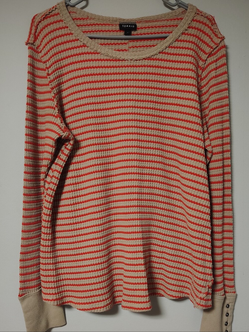 Torrid Deconstructed Striped Waffle Knit Thermal Henley Button Cuff Plus Size 2